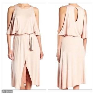 Splendid Cold Shoulder Jersey Wrap Midi Dress, Size Large - Color Blush